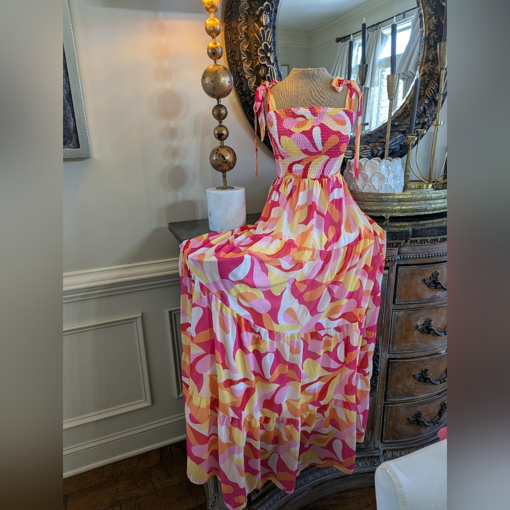 Flying Tomato Pink and Yellow Maxi Dress Nwot Never Worn Med